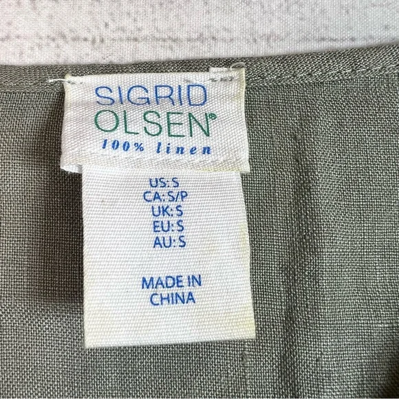 Sigrid Olsen Green Short Sleeve V-Neck Tunic Blouse Linen Lagenlook Size S - Picture 8 of 12